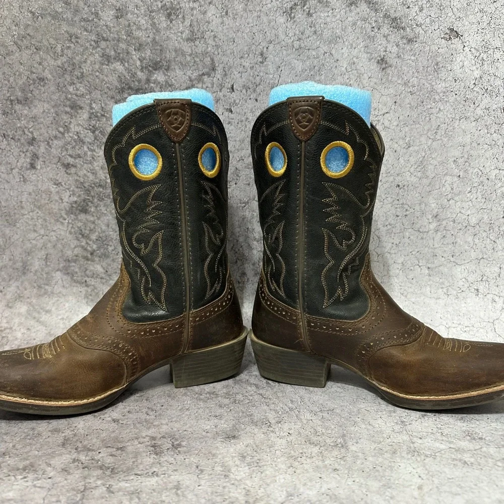 Ariat Heritage Roughstock Western Boot Kids 2 Brown Leather 10016239 Square Toe
